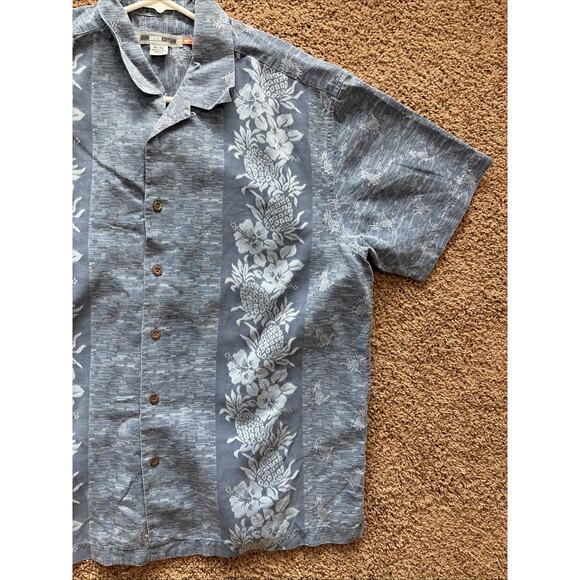 Quiksilver Edition Blue Pineapple Tropical Floral Silk Cotton Hawaiian Shirt XL - Picture 4 of 11